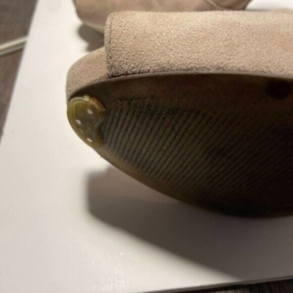 Franco Sarto Suede Tan Leather Peep Toe Chunky Heel Shoe‎ Sandals - Picture 9 of 11